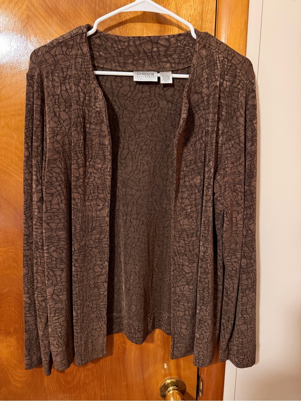 Chico's Brown Textured Open-Front Cardigan